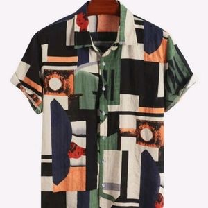 Men's button down art print shirt